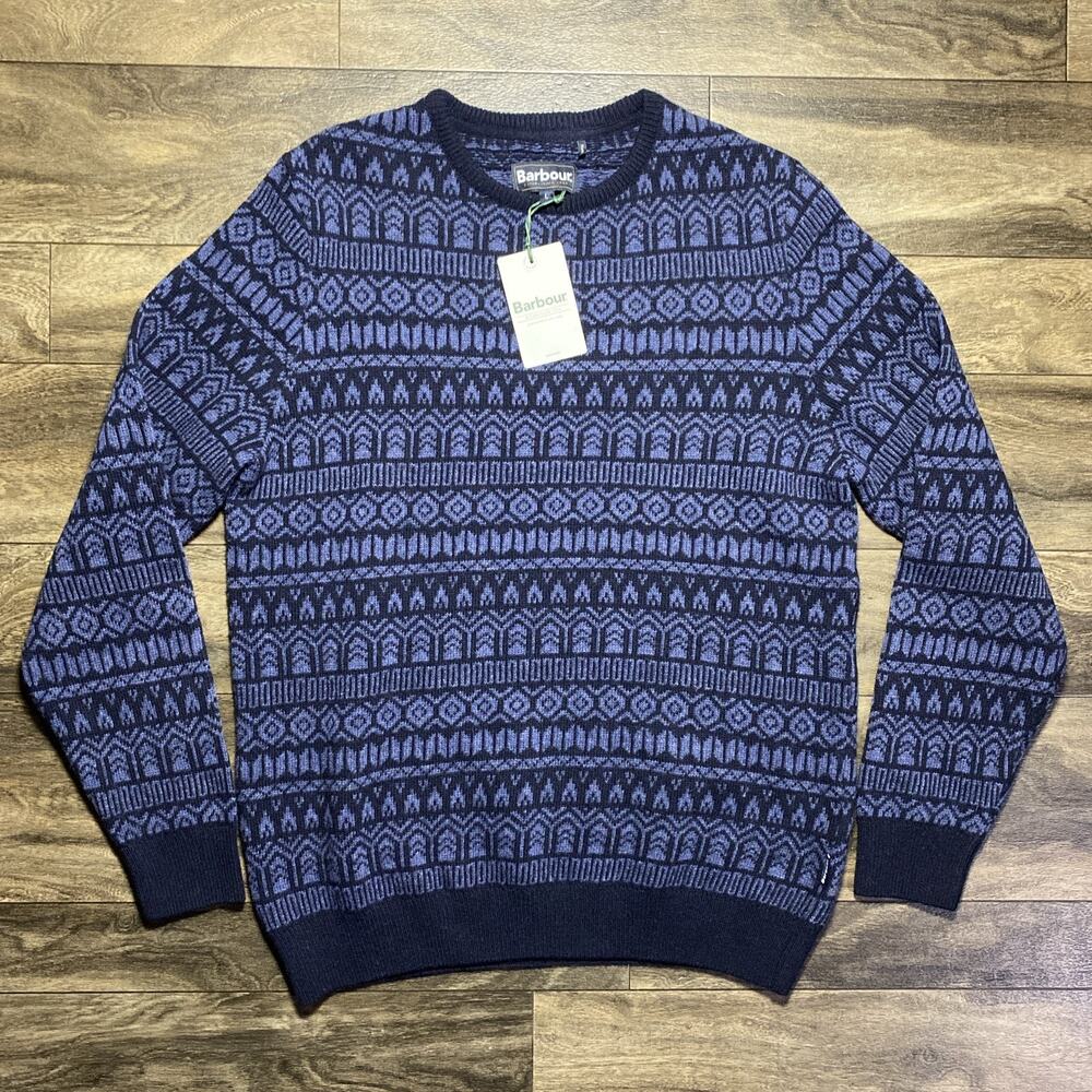 Barbour Stonebeck Fair Isle Sweater Men's L Navy 100% Lambswool MKN1579NY91 NWT